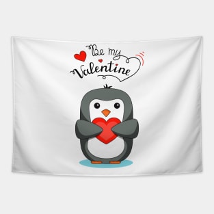 "Be my valentine" penguin with heart Tapestry