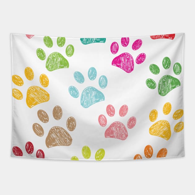 Colorful paw print Tapestry by GULSENGUNEL