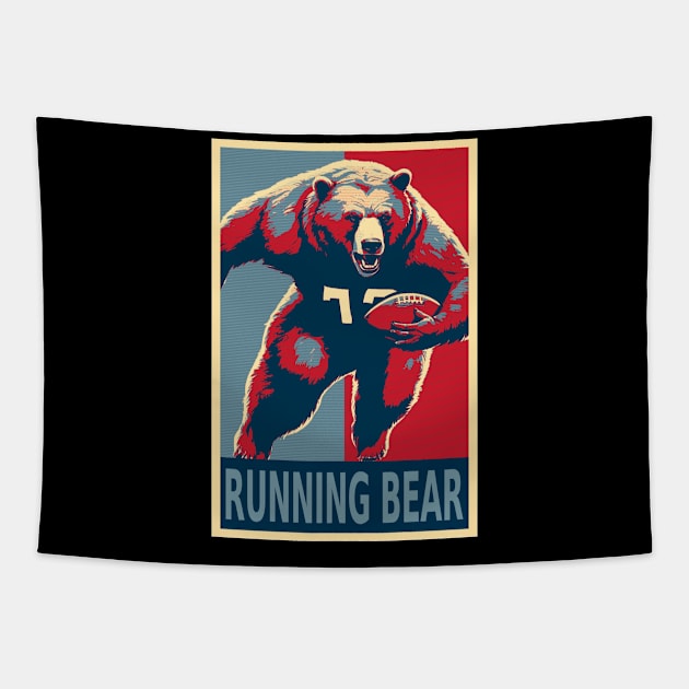 Running Bear (Back) American Football Bear HOPE Tapestry by DesignArchitect