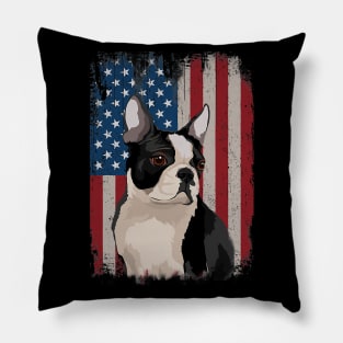 Boston Terrier American Flag Patriotic 4Th Of July Pillow