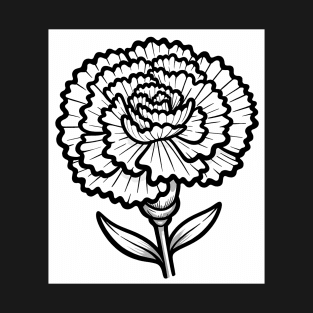 Black And White Carnation Design T-Shirt