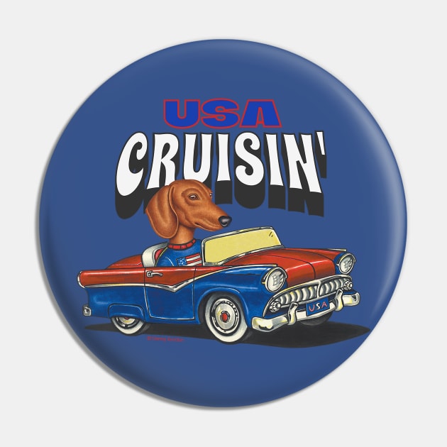 Humorous Funny and Cute Doxie Dachshund dog Cruising through the USA with a vintage car Pin by Danny Gordon Art