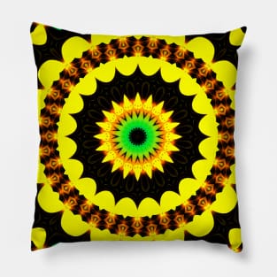 Yellow Floral pattern, seamless kaleidoscope. Circular Flower on black print Pillow
