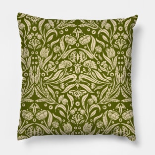 Block Printing Green Flowers Pillow