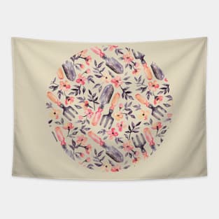 Spring Gardening - peach blossoms on cream Tapestry