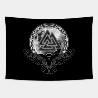 Viking Raven, Moon and Valknut Symbol Tapestry