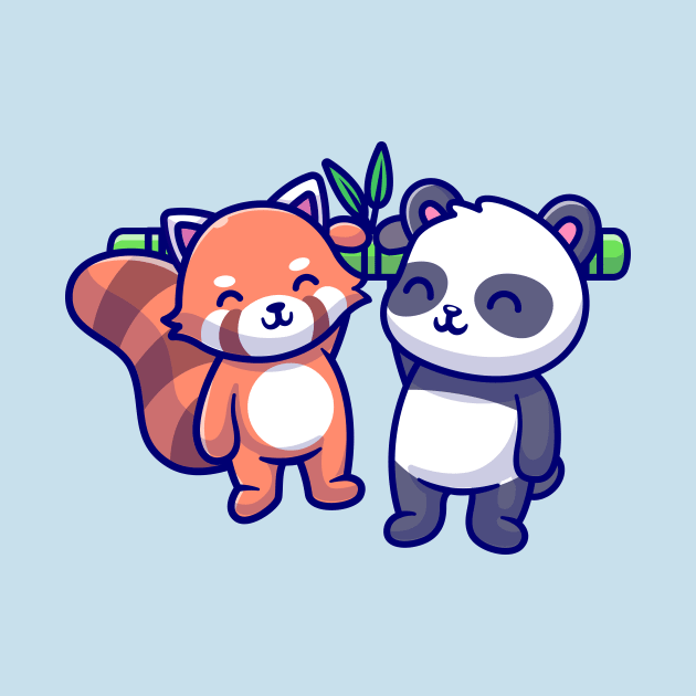 Cute Panda And Red Panda Hanging On Bamboo Cartoon by Catalyst Labs