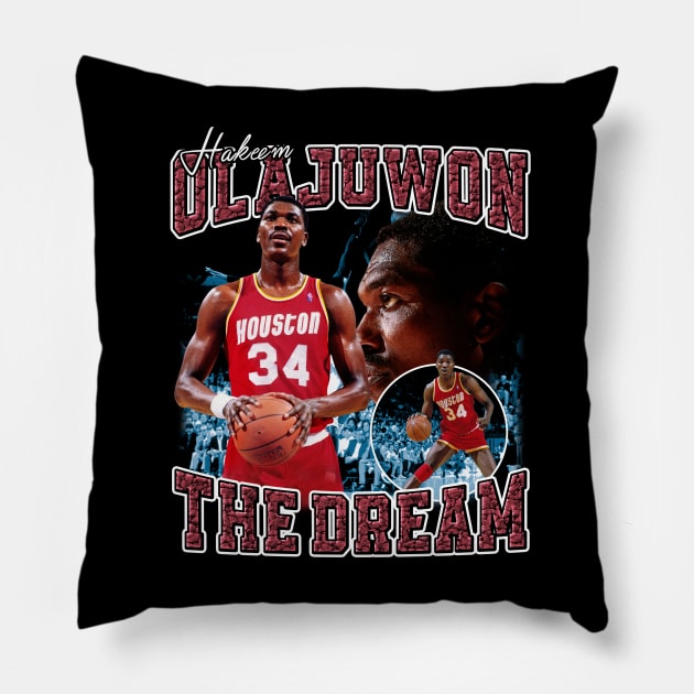 Hakeem Olajuwon The Dream Basketball Legend Signature Vintage Retro 80s 90s Bootleg Rap Style Pillow by CarDE