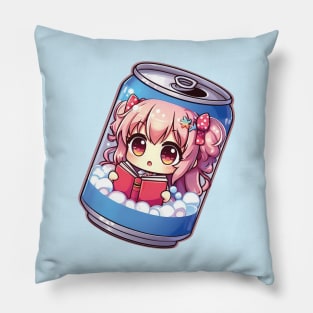 Anime Girl reading a book inside a soda can Pillow