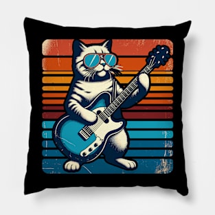 Electric Guitar Cat Rock Music Retro Funny Cat Pillow