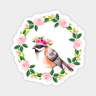 Charming Floral Chestnut-backed Chickadee T-Shirt Gift for Bird Lovers Magnet