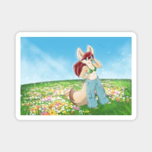 Fennec Fox Girl on a Flower Field Magnet