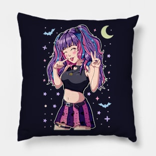 Cute Anime Girl Pastel Goth Purple Pillow