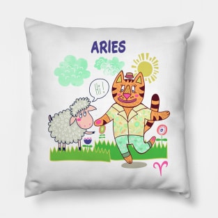 Zodiac Fun Aries Sheep and Cat Pillow