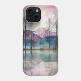 Chalky Distressed Purple Mountain Lake with Trees Phone Case