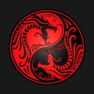 Red and Black Yin Yang Dragons T-Shirt