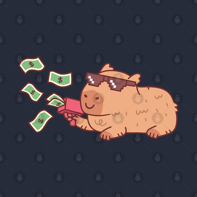 Chilling Capybara With Meme Sunglasses And Money Gun by rustydoodle