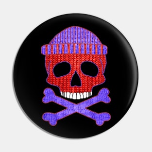 Beanie Skull and Knitted Crossbones Pin