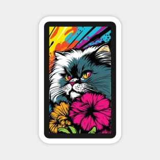 Persian Cat Vibrant Tropical Flower Tall Retro Vintage Digital Pop Art Portrait 5 Magnet