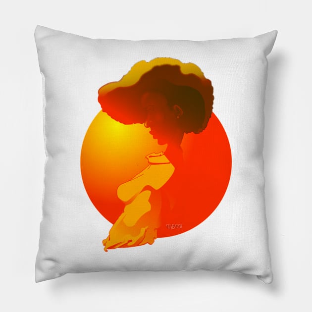 The Chick Sunset_version 2 Pillow by UBiv Art Gallery