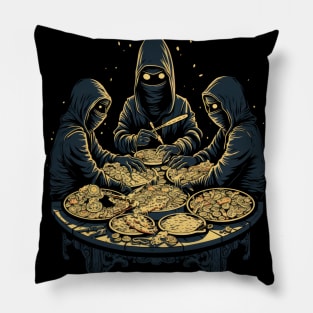 Ninja Pizza Feast: Black, Blue, Yellow Doodle Art Tee Pillow