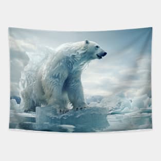 Polar Bear Animal Wildlife Wilderness Colorful Realistic Illustration Tapestry