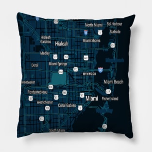 Miami dark blue map Pillow