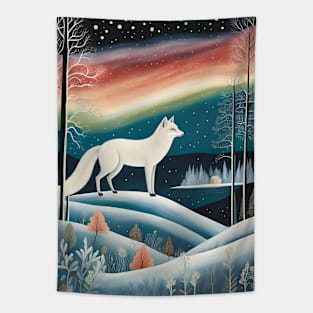 Arctic Fox under the Northern Lights Tapestry