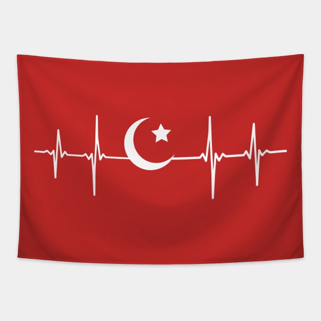 Turkiye Halfmoon Symbol Heartbeat Tapestry by Shirtbubble