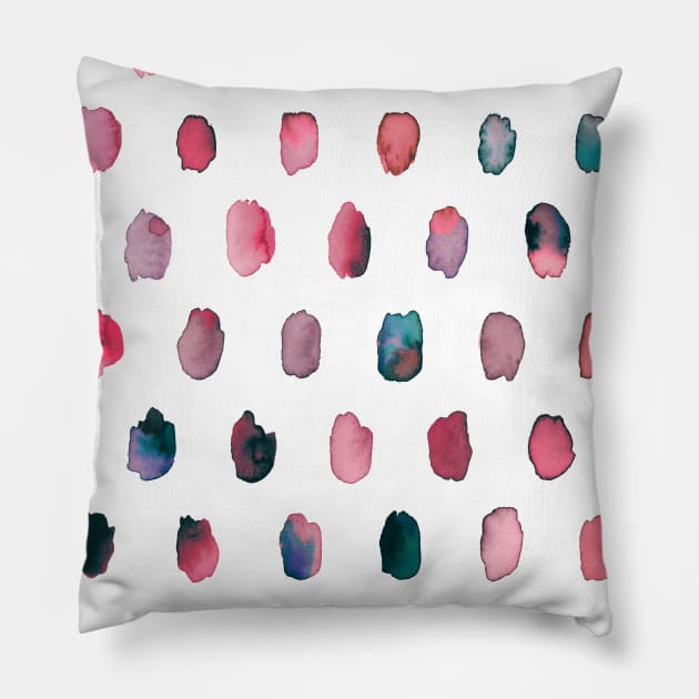 Watercolor Palette Pink Dots Pillow by ninoladesign