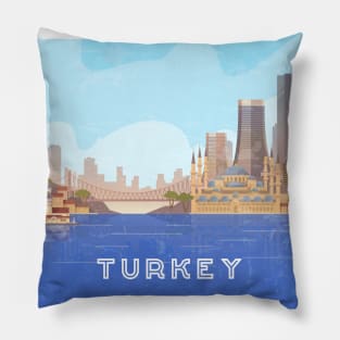 Istanbul, Turkey. Retro travel poster Pillow