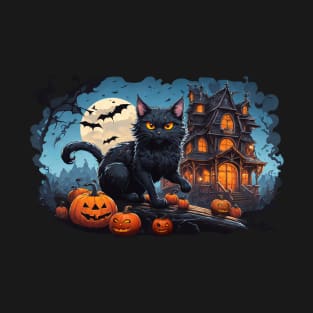 Black Cat in the Halloween Night T-Shirt