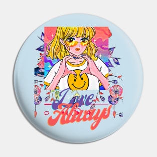Love Always (anime Girl heart shape Hand) Pin
