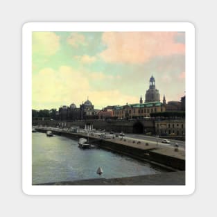 Beautiful Retro Photography from Dresden Germany sightseeing with rainbow sky Magnet