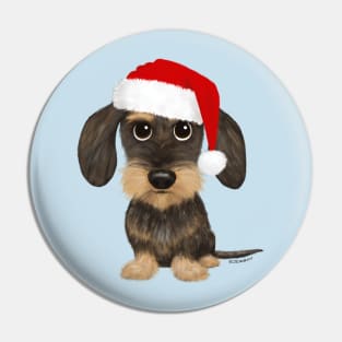 Wirehaired Dachshund with Santa Hat Cute Teckel Christmas Pin