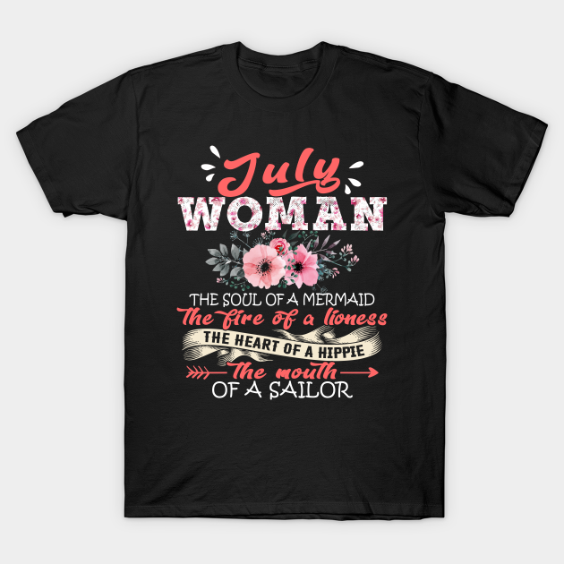 Discover July Woman The Soul Of A Mermaid Floral Yoga July Woman Birthday Gift - July Woman The Soul Of A Mermaid - T-Shirt