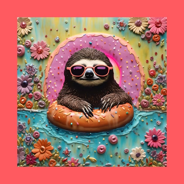 Sloth Chilling in a Floating Donut by Angelandspot