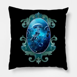 Wonderful jellyfish in the deep ocean Pillow