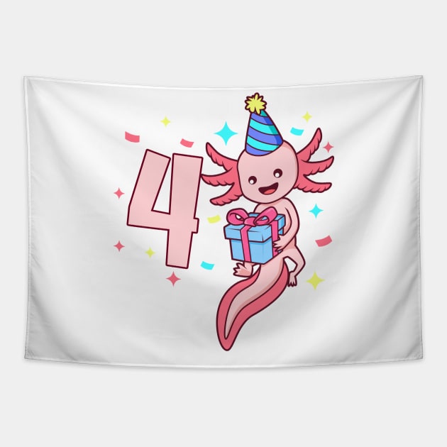 I am 4 with axolotl - girl birthday 4 years old Tapestry by Modern Medieval Design