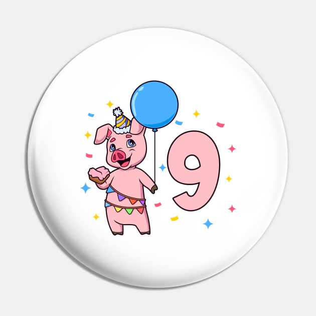 I am 9 with pig - kids birthday 9 years old Pin by Modern Medieval Design