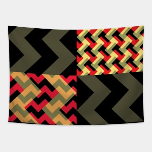 'Ziggy' - in Red, Salmon Pink and Buttercup Yellow on a Black and Khaki base Tapestry