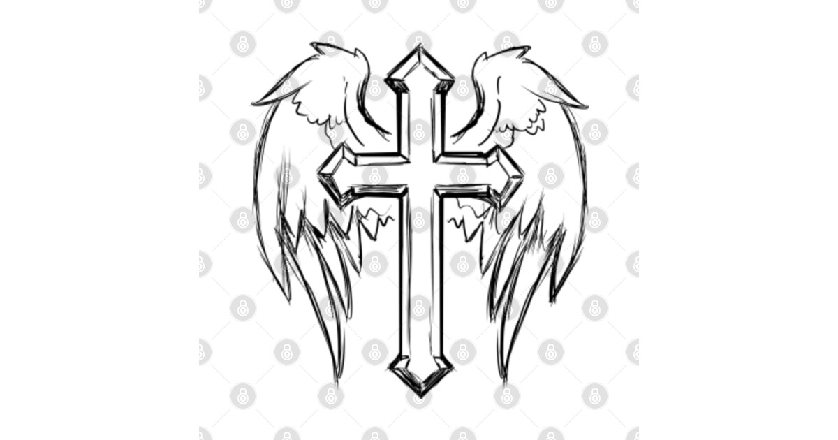 Christian Cross With Wings Drawing Design - Cross With ...