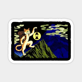 Sports Japanese Art Hiker Mountain Climbing Funny Cat Meme Magnet