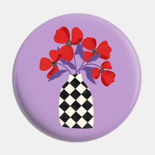 Checkered vase and poppies Pin