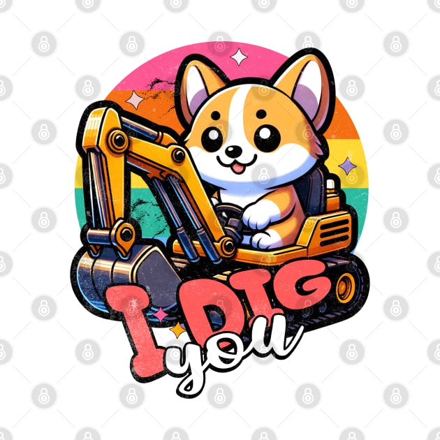 Excavator I Dig You Funny Corgis by alcoshirts