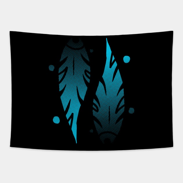 Tribal: Double Blue Leaves Tapestry by hybridgothica