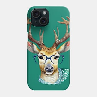 Cute Deer with Glasses Watercolor Artwork Phone Case
