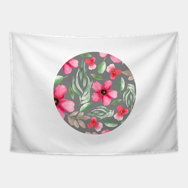 Pink Florals | Watercolor | Pattern | Grey Tapestry by Harpleydesign