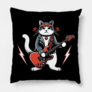 Cat Playing Electric Guitar Rock Music Funny Cat Pillow