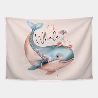 Oh Whale Pun Cute Boho Coquette Pink Bow Tapestry